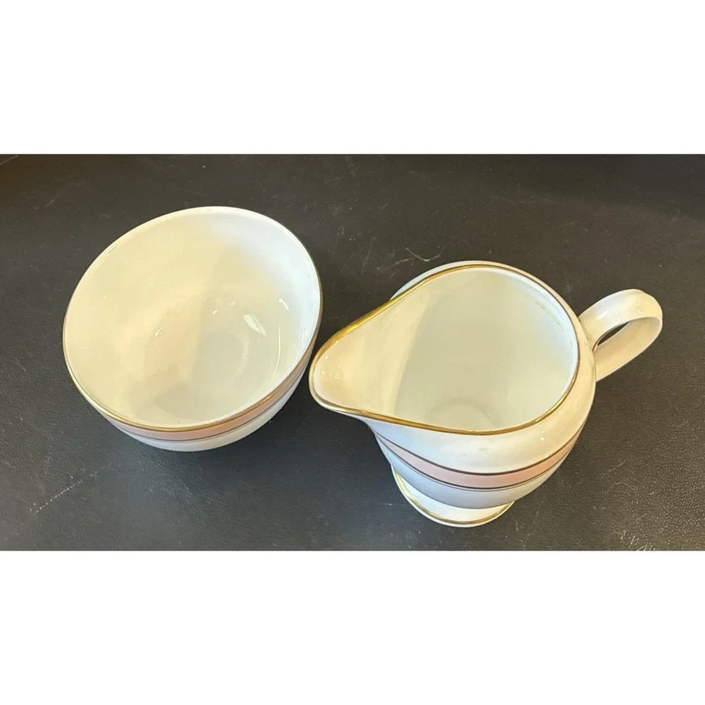 Royal Worcester Howard Pink Gold Trim Sugar Creamer Set England Vintage Retro